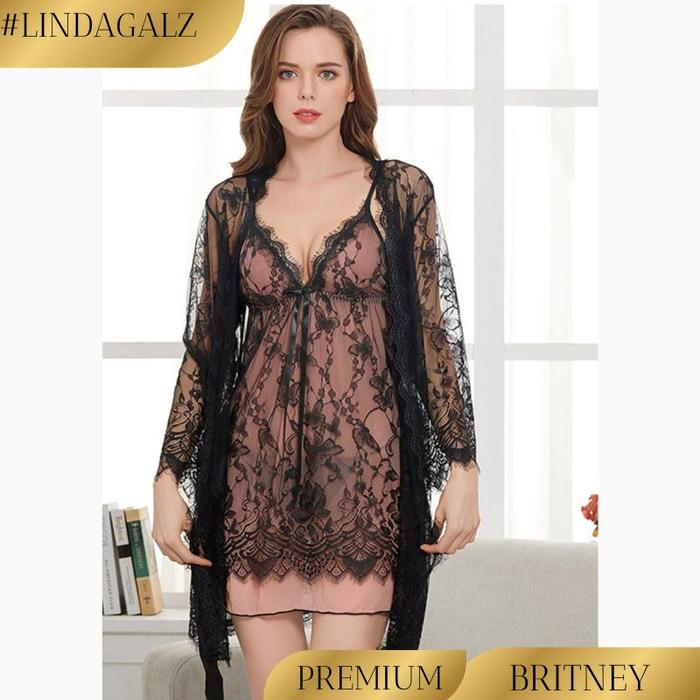 BERGARANSI LindaGalz BRITNEY Pakaian Tidur Wanita 1241 Kimono Lingerie 4in1 Big Size Jumbo REALPICT