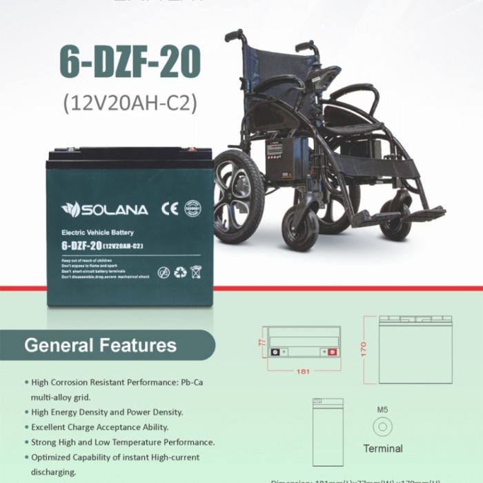 SOLANA E-BIKE 12V 20AH AKI KERING SEPEDA MOTOR LISTRIK BATTERY 20 AH