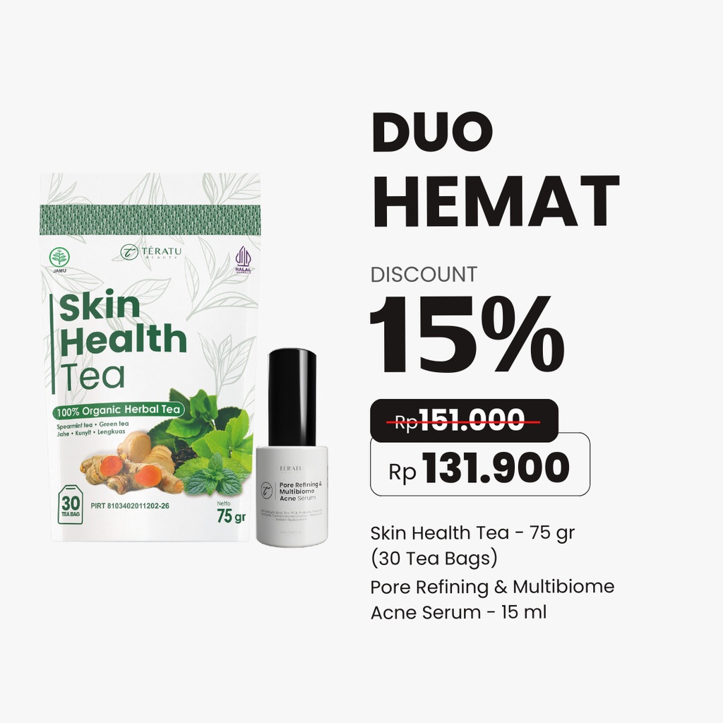 

TERATU BEAUTY Paket Penyembuh Jerawat Luar Dalam (Skin Health Tea + Pore Refining & Multibiome Acne Serum)