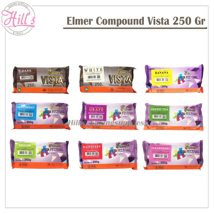 

Ready Stok" Elmer Compound Vista 250 Gr Chocolate Dark White Color Coklat Masak
