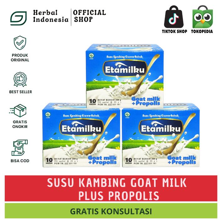 

Paket 3 BOX Etamilku Susu Kambing Etawa Bubuk Goatmilk Plus Propolis Isi 10 Sachet Dairy suka susu