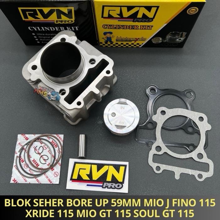 CYLINDER BLOK SEHER BORING BORE UP BOREUP MIO J FINO FI 115 MIO SOUL GT 115 XRIDE 115 59MM RVN