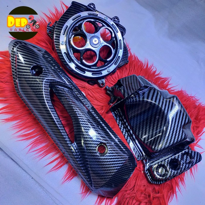 (3pcs) PAKETAN CARBON KIPAS SPINNER/BOX FILTER/TAMENG KNALPOT HONDA BEAT KARBU