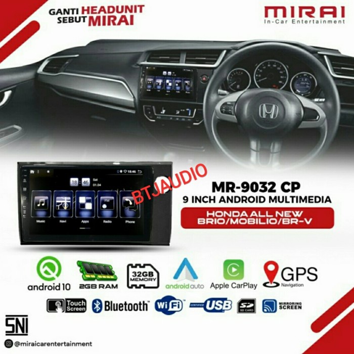 HEAD UNIT TAPE MOBIL ANDROID MIRAI OEM HONDA BRIO MOBILIO BRV LAYAR 9"