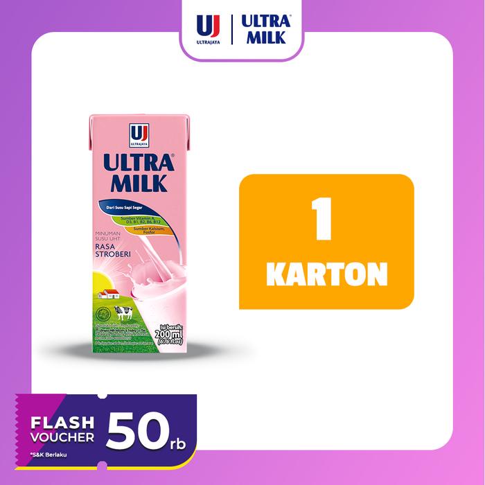

terbaru !!! ultra milk susu uht strawberry 200ml 1 karton (24 pcs) ready