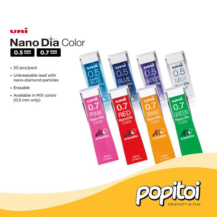 

JTTOP" UNI NANO DIA COLOR ERASABLE LEAD 0.5 0.7 MM MIX 7 REFILL NANODIA 0.5MM ISI PENSIL MEKANIK