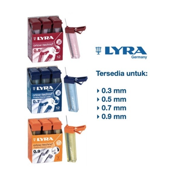 

JTTOP" ISI PENSIL MEKANIK LYRA 0.5 0.7 0.9 MM H 2H 3H HB B 2B F REFILL PENCIL