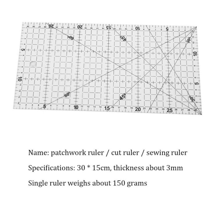 

JTTOP" QUILTING RULER - PENGGARIS BAHAN - PENGGARIS JAHIT 30*15CM