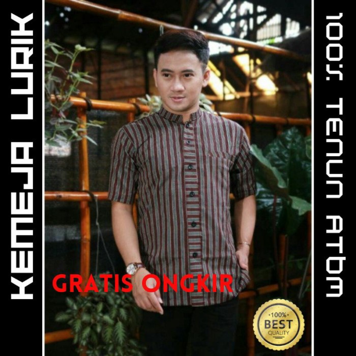 GRATIS ONGKIR Kemeja Surjan Lurik Baju Adat Jawa Pria Lengan Pendek