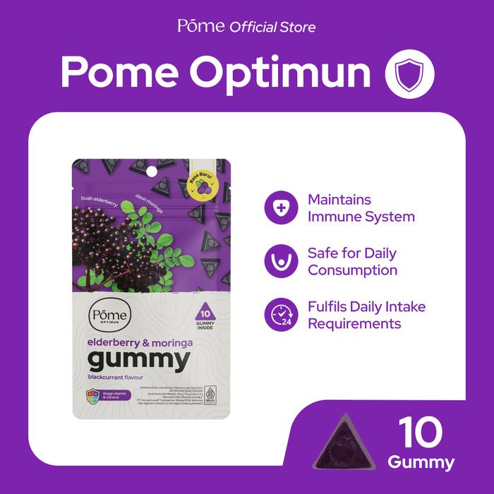 

Pome Optimun 1 Sachet - Elderberry & Moringa Gummy dengan Vit. C, Vit D, Zinc, dan Selenium