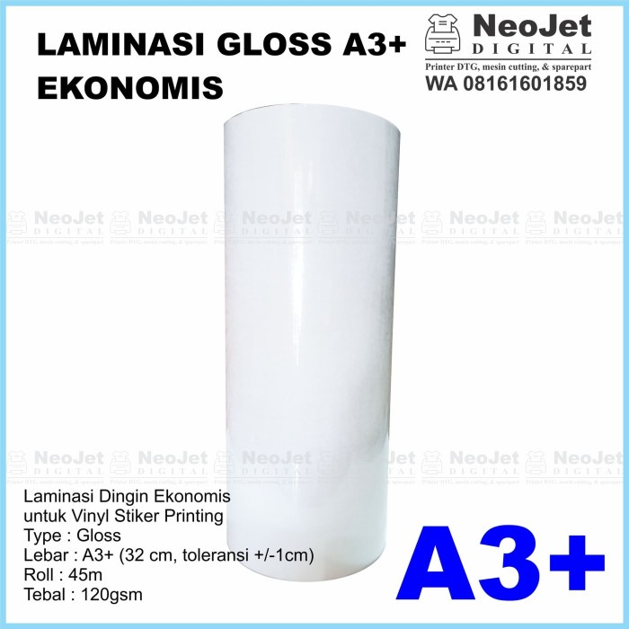 

Ready Laminasi Glossy Dingin Cold Lamination Film Vinyl Stiker A3+ 120Gr 45M