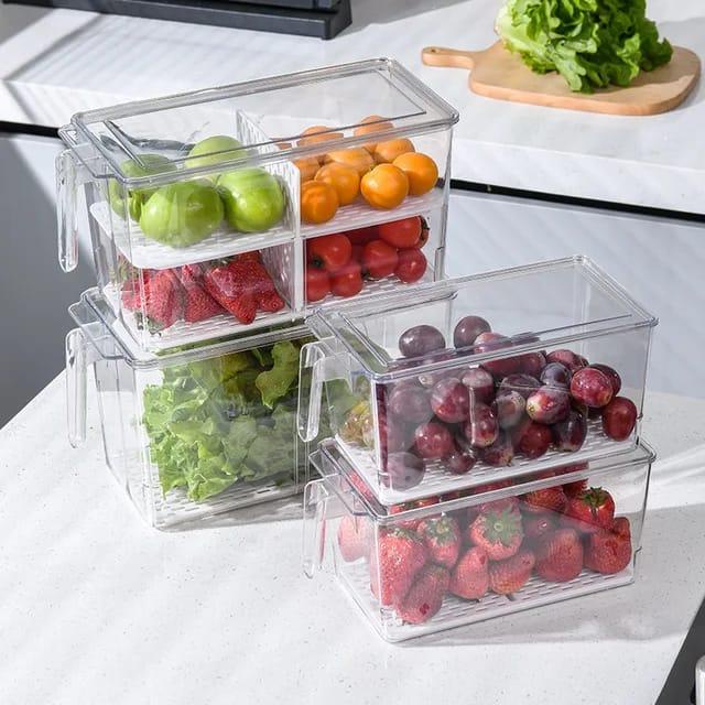 SALE  STORAGE MAKANAN KULKAS DENGAN SEKAT FOOD STORAGE AKRILIK BOX SAYURAN KULKAS WADAH