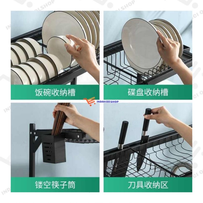 RAK PIRING ATAS WASTAFEL STAINLESS HITAM / RAK DAPUR CUCI PIRING