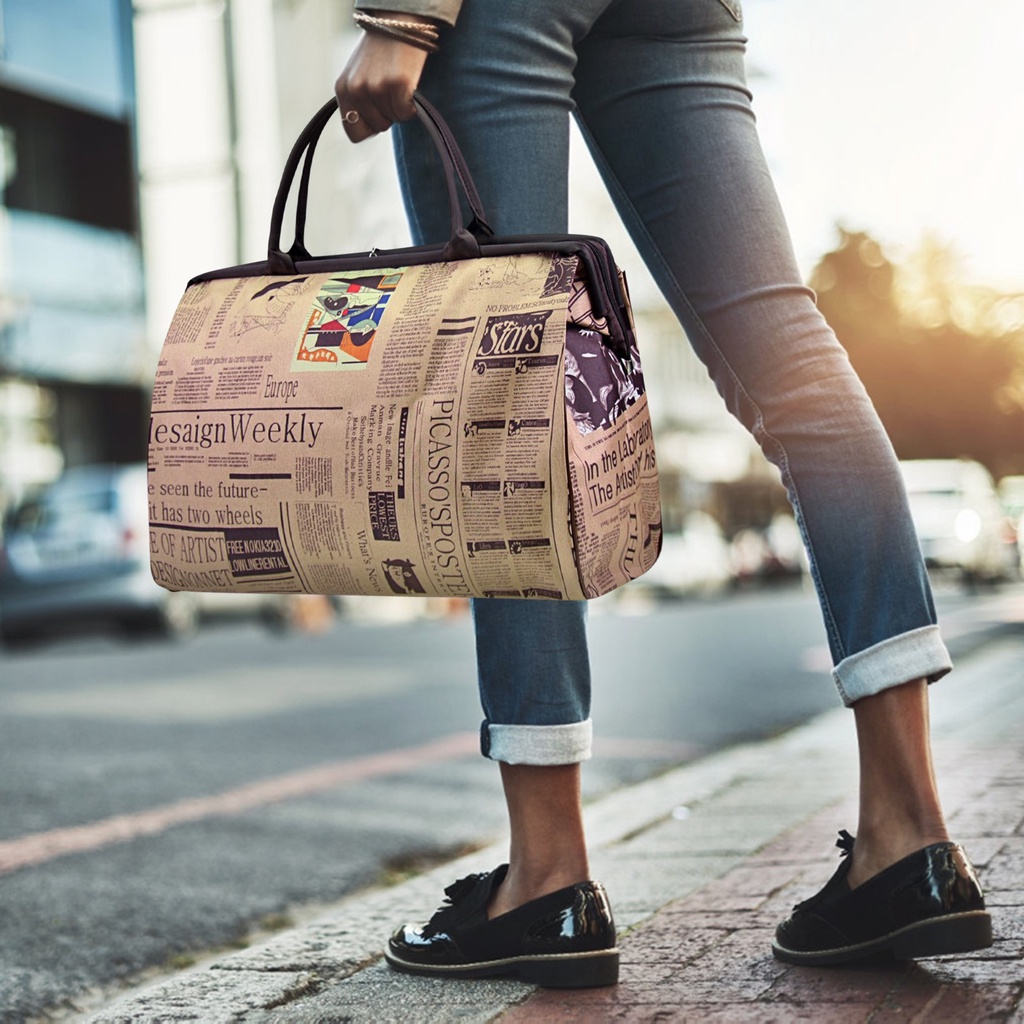 Women Waterproof Handbag Travel Bag Newspaper Printed Vintage Bag Fashion Women's Handbag Fashion
