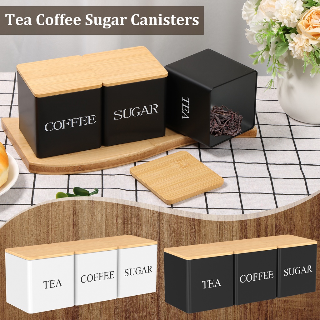 3Pcs Set 500ml Tea Sugar Coffee Canister Sealed Tea Sugar Coffee Jar with Bamboo Lids Large Capacity