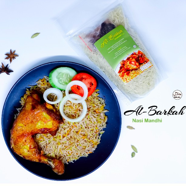 

Beras basmati dan Bumbu Nasi Mandhi Instan siap saji AL-BARKAH 400g paket hemat