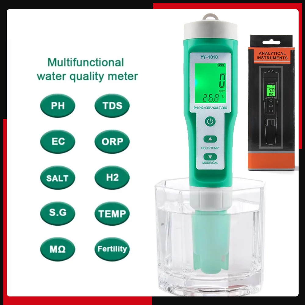 PH Meter Tds Tester Digital ORP EC Salinity H2 S.G Spa Aquarium Water Test Tool Solution Fertilizer 