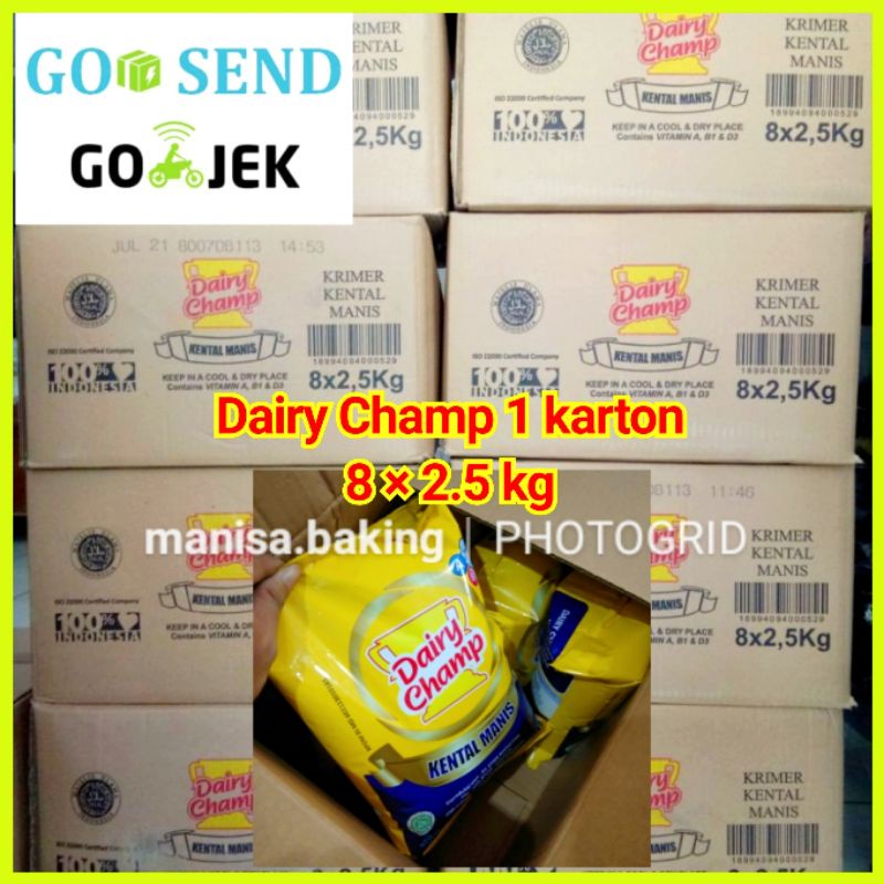 

DAIRY CHAMP 2,5 KG SUSU KENTAL MANIS 1 DUS ISI 8 PCS DAIRY CHAMP KARTONAN KHUSUS GOSEND GRAB SHOPEE