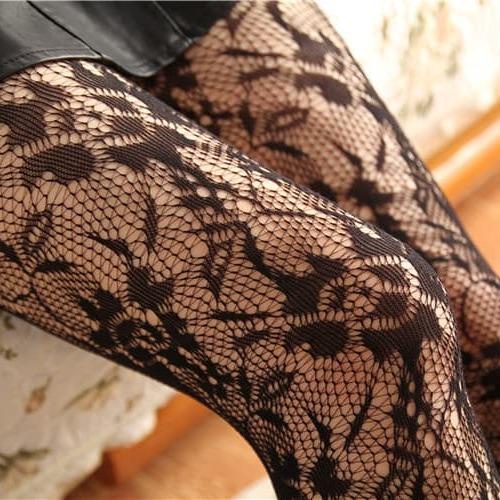 Ph-24 Sexy Flower Stocking Pantyhose Motif Bunga Renda Hitam Lolita Ready