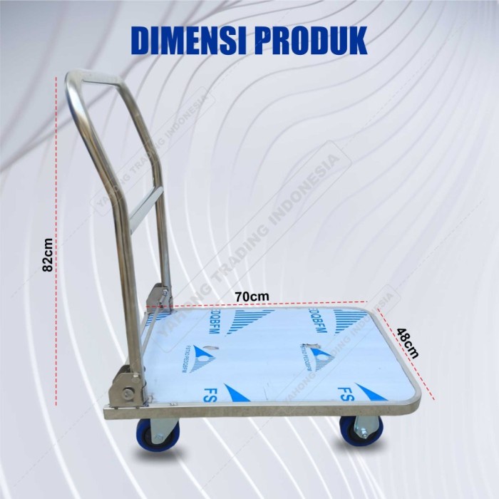 Handtruck Troli Stainless 500kg/Troli Angkut Barang/Trolley 90x60 cm