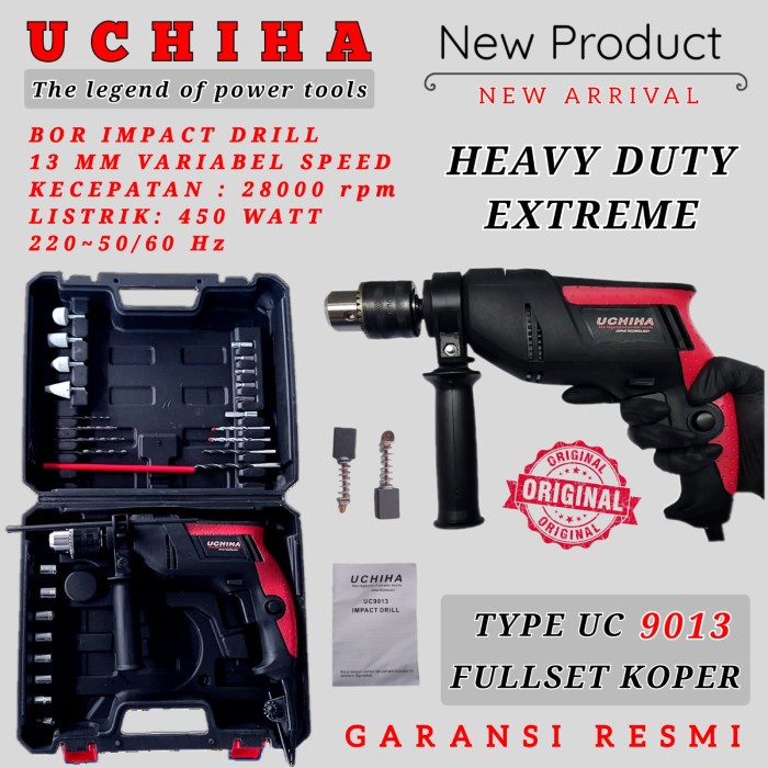 impact drill uchiha 13mm mesin bor beton besi kayu full set koper