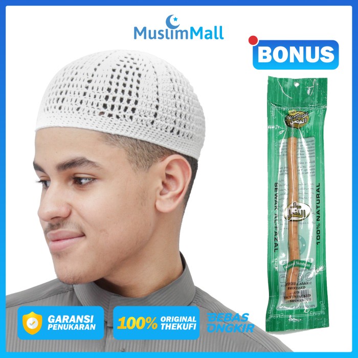 Yuksist- Peci Putih Polos Rajut Tebal Arifin Ilham Kopiah Katun Lembut The Kufi