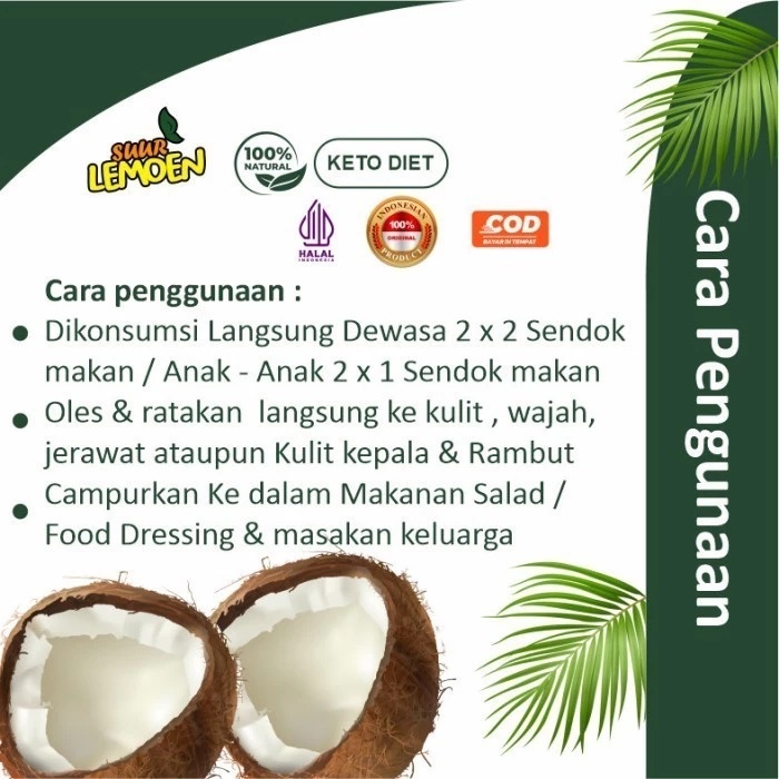 

Suur Lemoen - Extra Virgin Coconut Oil 500ml - Minyak Kelapa Murni VCO 5O0 ML organik Premium BY