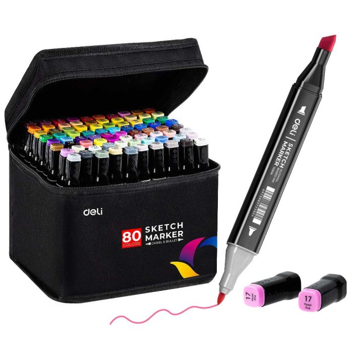 

Deli Sketch Marker/Spidol Anime/Spidol Warna Alcohol Based Ink 70806 Set 30/40/60/80 Warna Terbaru
