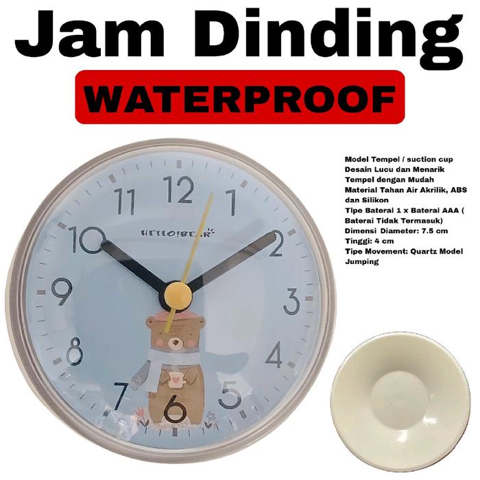 (JTTOP) JAM DINDING KAMAR MANDI JAM TEMPEL WATERPROOF SUCTION CUP
