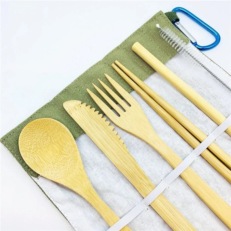 Bamboo Travel Cutlery Reusable Bamboo Cutlery with Carrying Case Portable Wooden Cutlery Bamboo