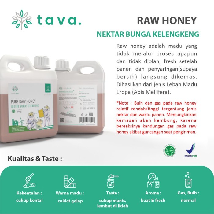 

BARANG TERLARIS Madu Murni Tava Nektar Kelengkeng 1kg 100% Pure Raw Honey Asli Alami
