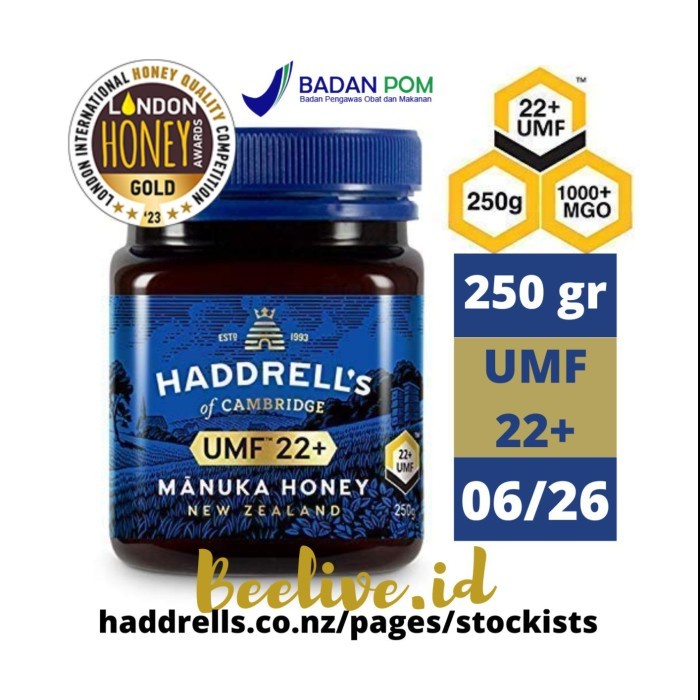 

BARANG TERLARIS Madu Haddrells Manuka Honey UMF 22+ MGO 1000+ 250gr (UMF 20+ UP)