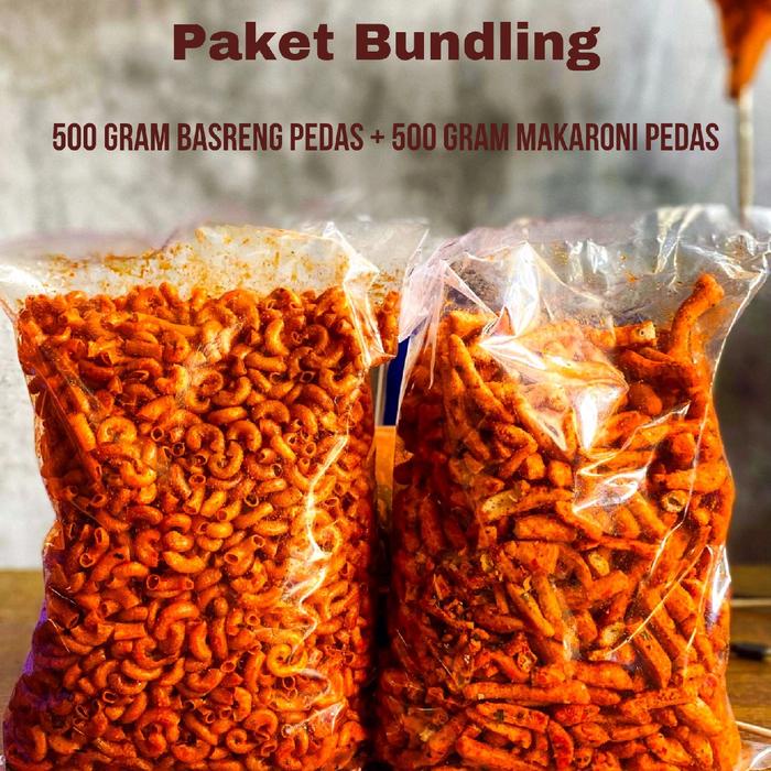 

Paket Hemat 500 gram makaroni pedas + 500 gram basreng pedas Food Cemilan