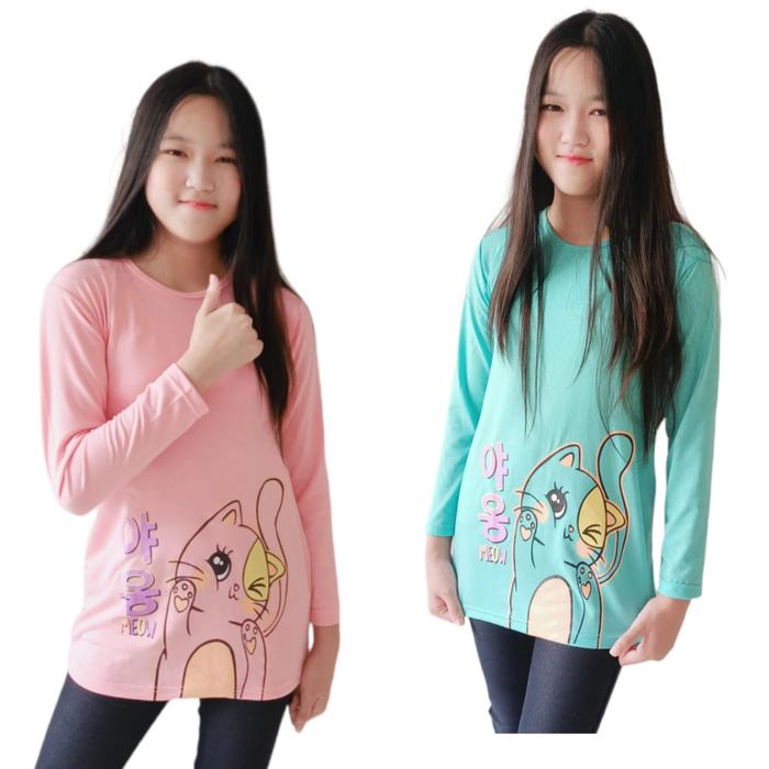 BAJU KAOS TUNIK ANAK CEWEK LENGAN PANJANG KOREAN MEOW