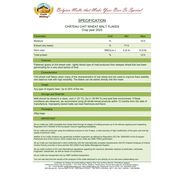 

Produk Viral Chteau Chit Wheat Malt (Flakes) 5-9 Ebc Packing Aman