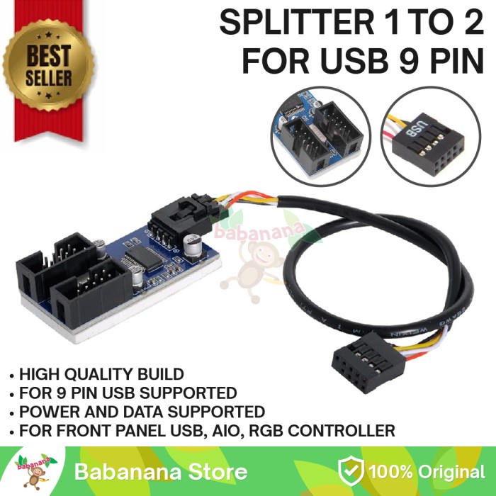 Kabel USB Motherboard 9 pin Splitter cabang front panel