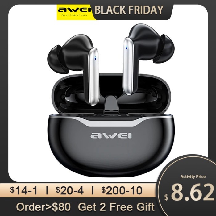 Awei T50 Wireless Headphones Bluetooth 5.3 Earbuds With Mic TWS