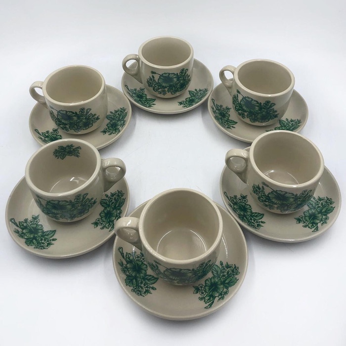 Bistro Bo-912 Cangkir + Lepek kopitiam motif Bunga Malake 6 set 12 pcs