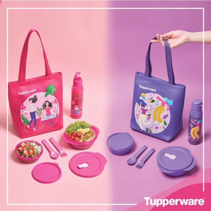 BEST SELLER Tempat Makan Tupperware - Tas Makan - Duo Mini Lunch Set Pink