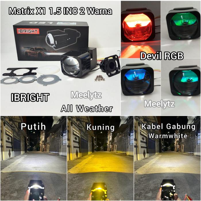Projector Biled Matrix X1 1,5inc 2 Warna All Weather Devil eye RGB Plus Kipas Pendingin