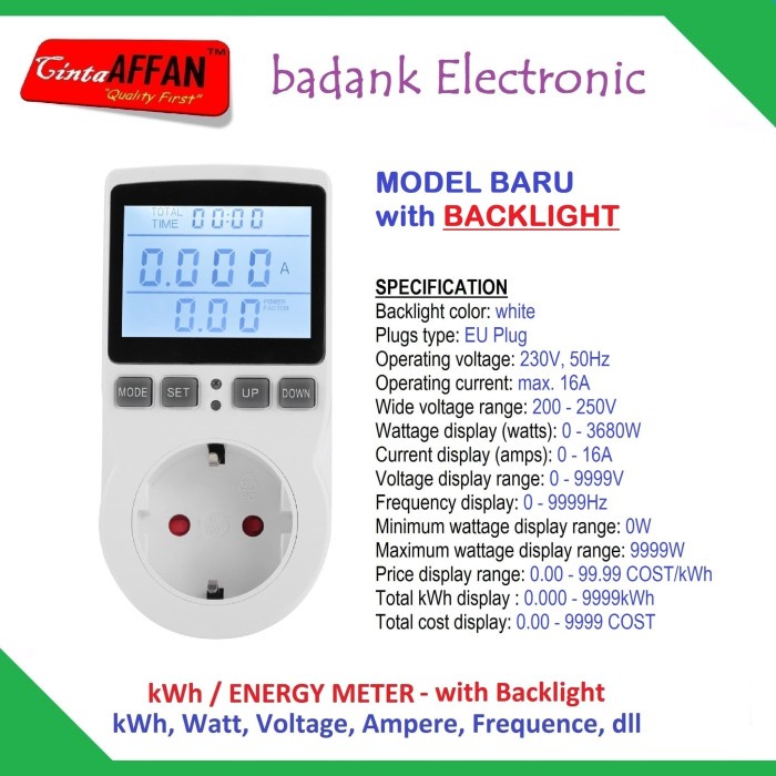 TERMURAH AC DIGITAL ENERGY METER - KWH WATT VOLTAGE AMPERE FREQUENCY PF TERLARIS