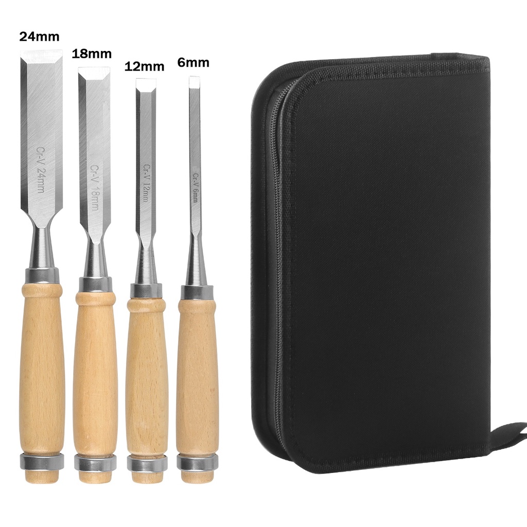 4 Piece Professional Wood Chisel Set for Woodworking CR-V Steel Comfortable Beech Handle Woodworking