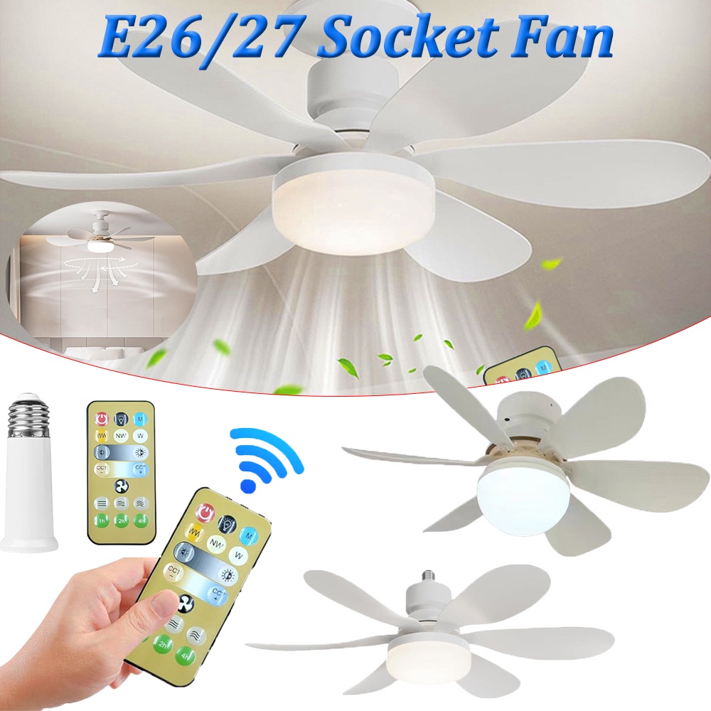 E26/27 Socket Fan Lamp LED Fan Light Ceiling Fans with Remote Control 40W/30W 3 Speeds Small Ceiling
