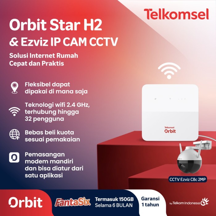 Telkomsel Orbit S H2 Modem Wifi 4G + Ezviz Wifi CCTV Camera