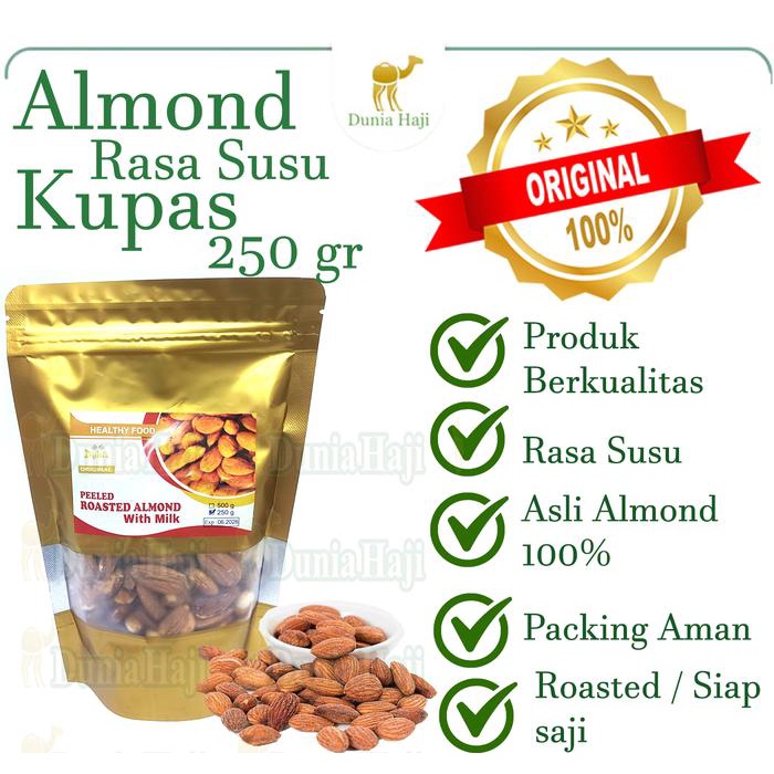 

Kacang Almond Kupas 250GR Rasa Susu Almond Arab With Milk Tanpa Cangkang Roasted Matang
