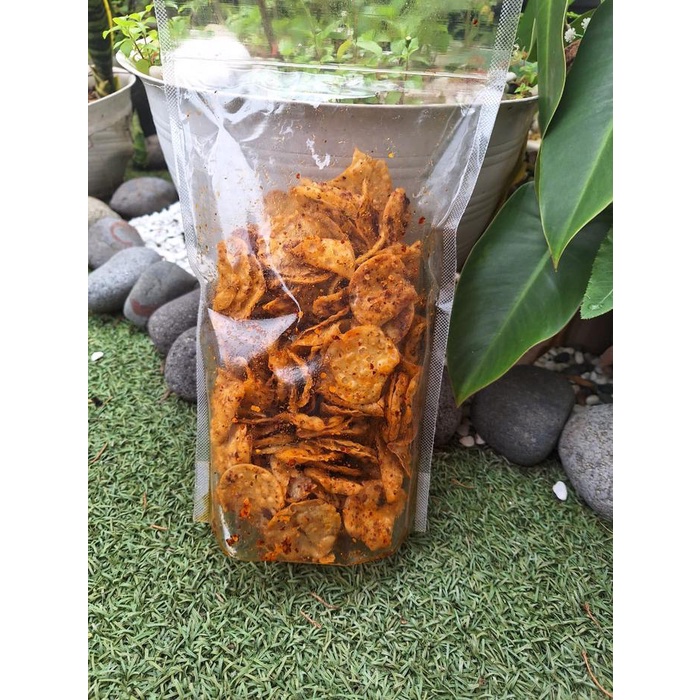 

1kg - Keripik Pedas Daun Jeruk Terigu Bayam (Gungek Bayam) Rasa Pedas Camilan Food Makanan Snack