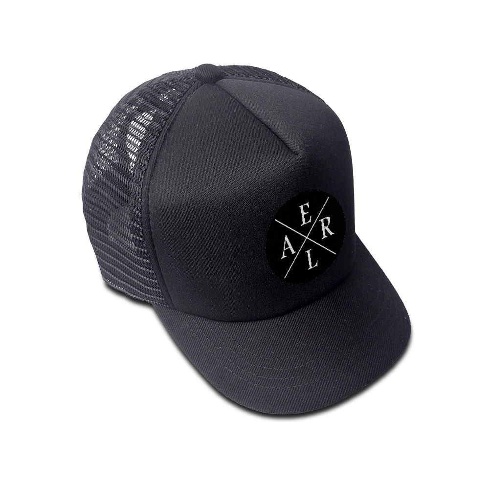 Aerial Original - Topi Trucker Caps Black Visor Pendek, Topi Jaring lidah Pendek 5 cm