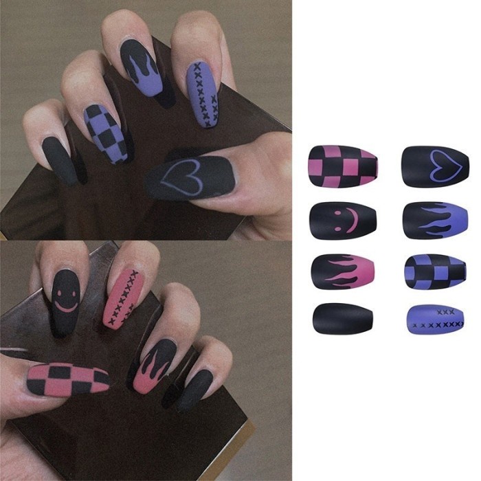24 Pcs 3D Kuku Palsu grosir kuku nail alat perawatan kuku perawatan kecantikan kuku kaki palsu