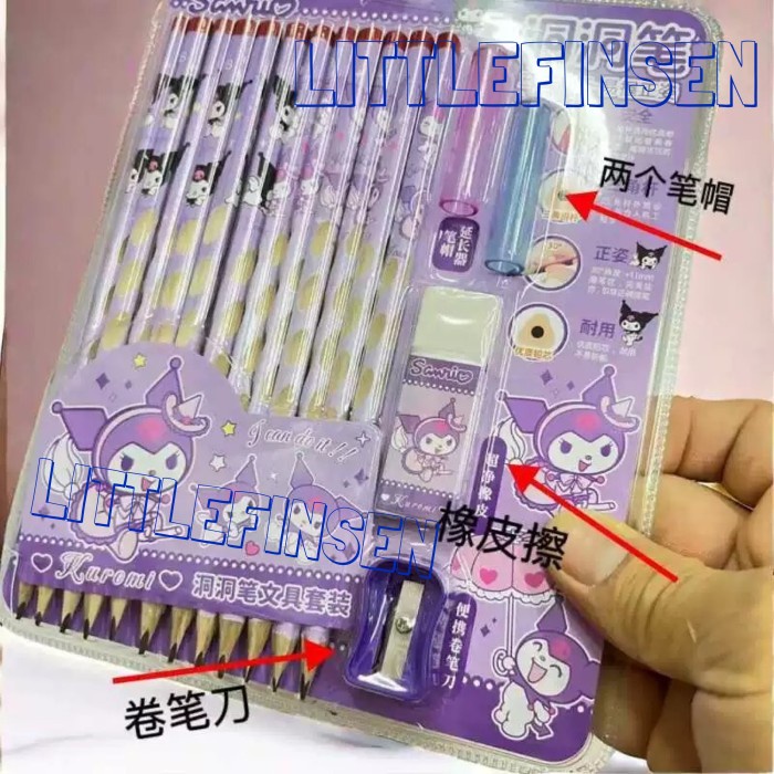 

Pensil anak set sanrio kuromi cinamurol melody/pensil segitiga anak dengan penghapus Kode 405