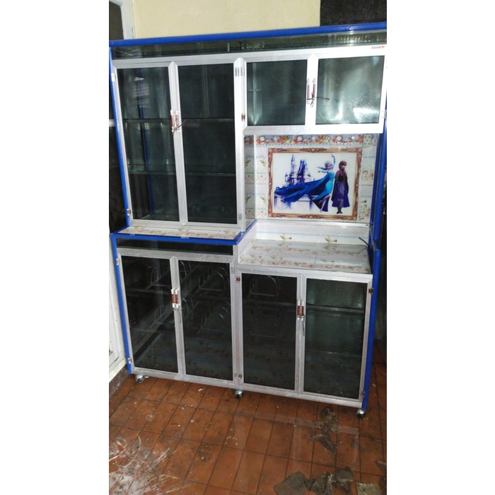 RAK PIRING KACA 4 PINTU GENDONG RODA KHUSUS BOGOR DAN DEPOK
